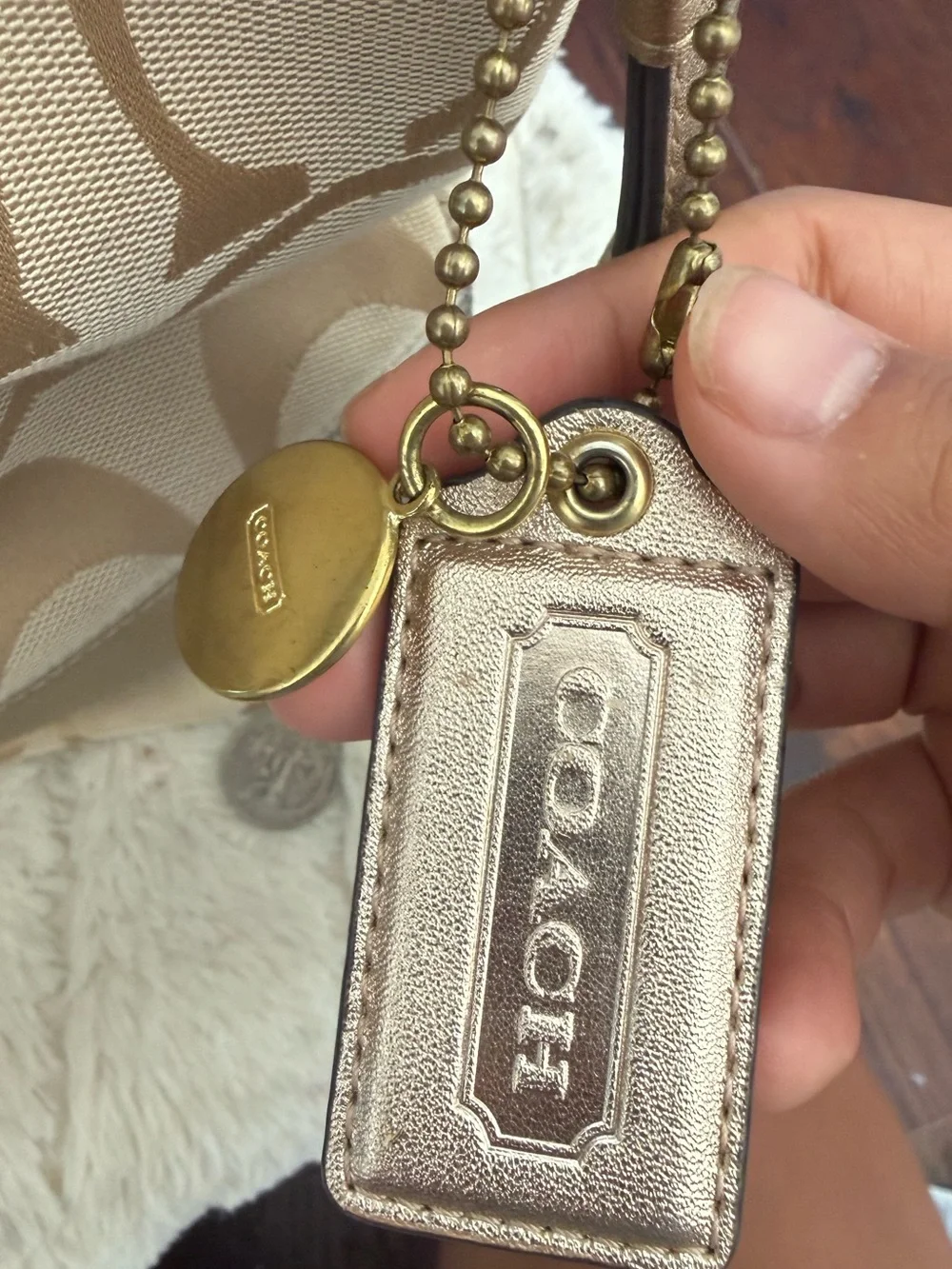 Coach Vintage Signature Metallic Patchwork Tote in Gold and Beige